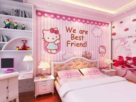 昵图 20160528163518152032kitty猫凯蒂猫生日蛋糕云朵粉色温馨背景墙-儿童房-